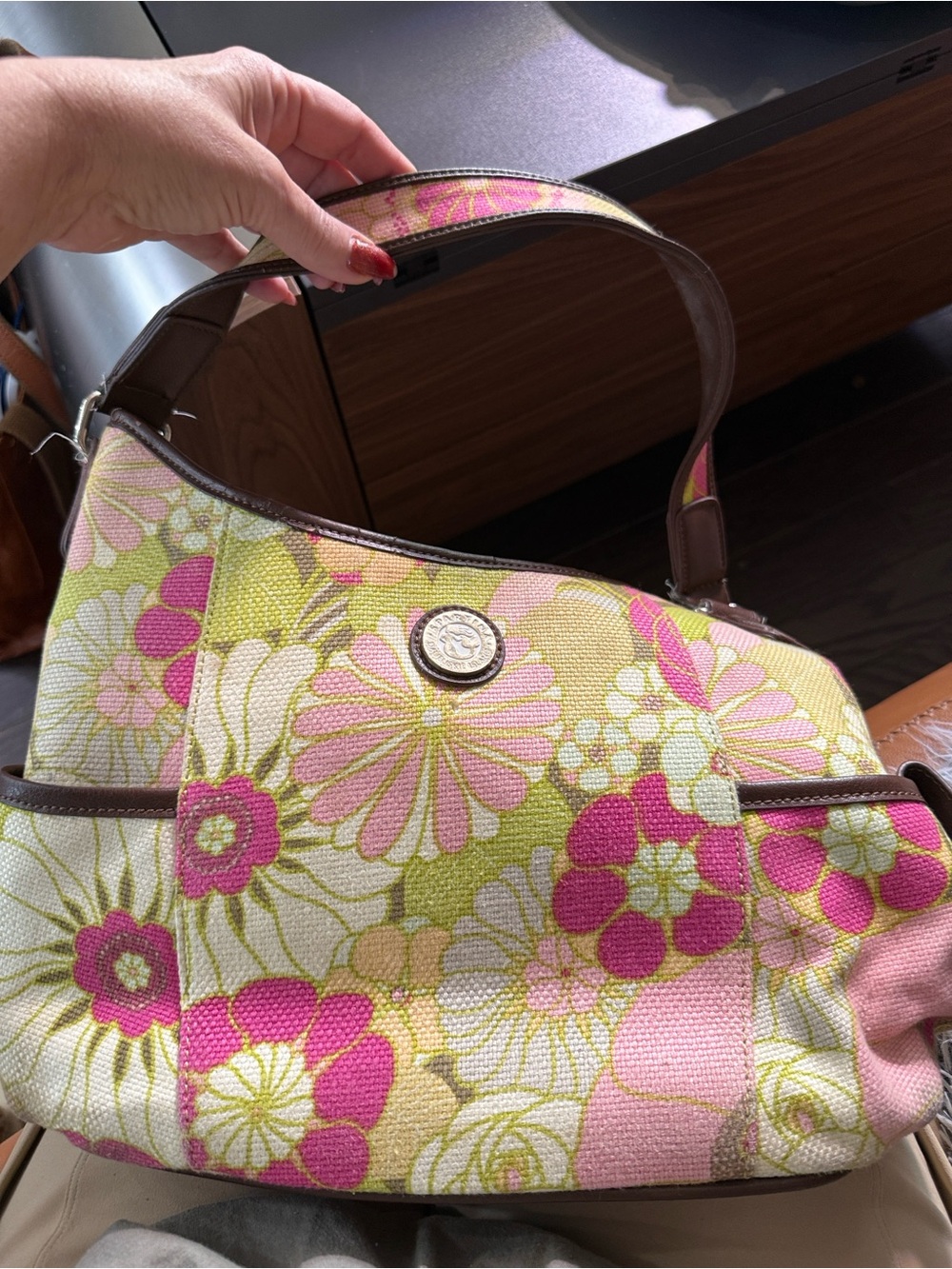 Spartina 449 Pink, Lime & White Floral Canvas Shoulder Bag